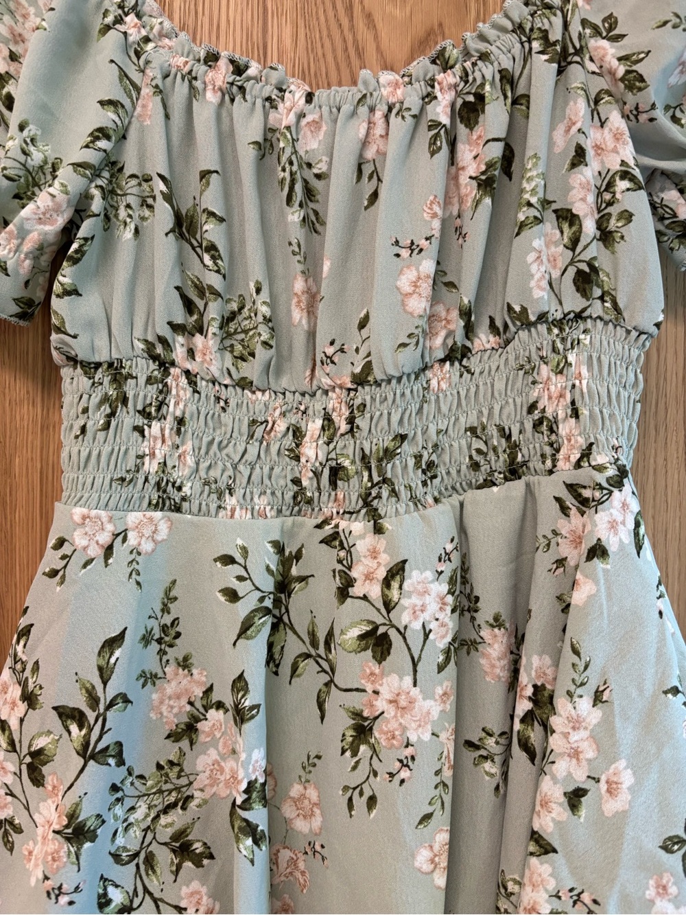 Floral Smocked Peasant Top in Sage Green - Picture 5 of 5